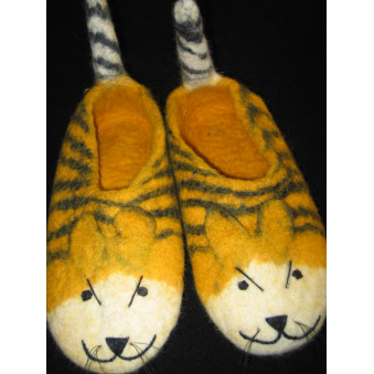 Child finches, felted gold tiger with tail