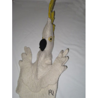 Hand puppets - felt cockatoo, yellow-white-black