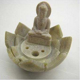 Incense Stand Stone Lotus with Buddha / 5-Pack