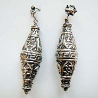 Earrings Silver lantern L carved