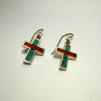 Earrings cross coral turquoise