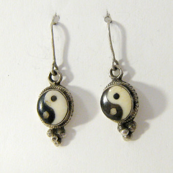 Earrings - Silver Yin Yang Earrings, oval