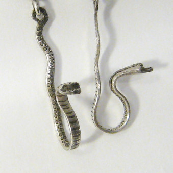 Earrings - silver earrings, snake hanging m. stone