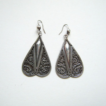 Earrings silver filigree heart