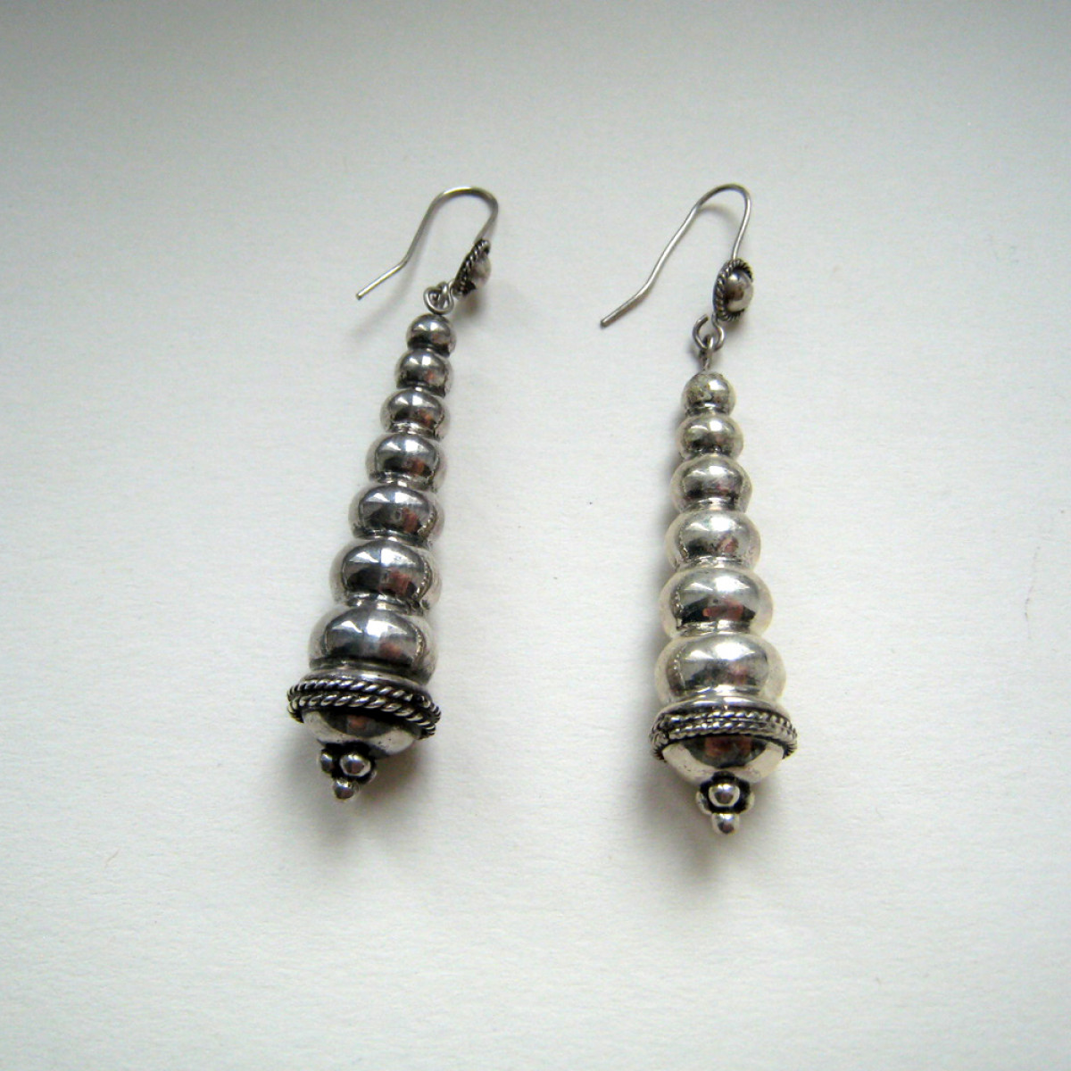 Earrings - hanging silver cone